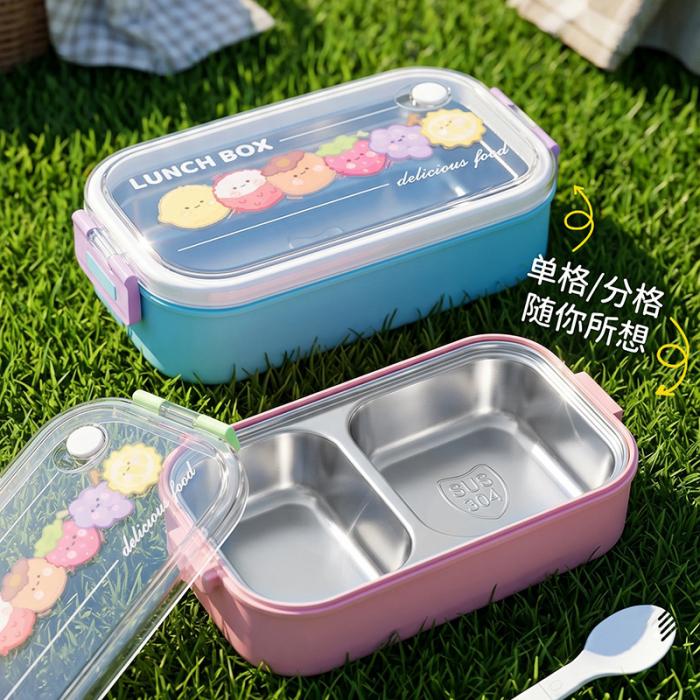 卡通長方不銹鋼飯盒 (單格650ml/分格450ml)